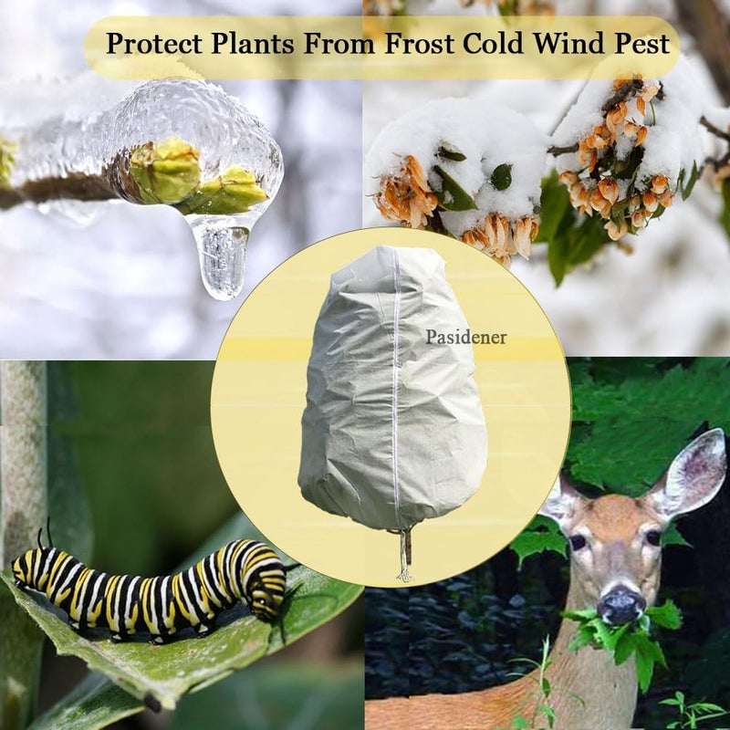 Pasidener Plant Covers Freeze Protection 3 Packs 45" x40" 2.2oz Tree Covers Frost Plant Covers Freeze Cloth for Outdoor Plants with Zipper Drawstring - Image 4